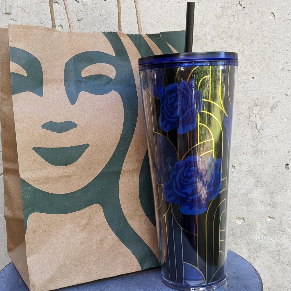 NWT Black Blue Rose Starbucks Tumbler Fall 2020 - Picture 1 of 6